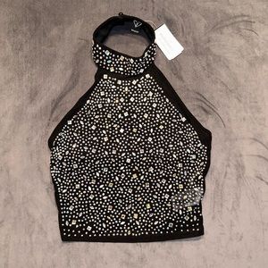 Black Gemmed Halter Top